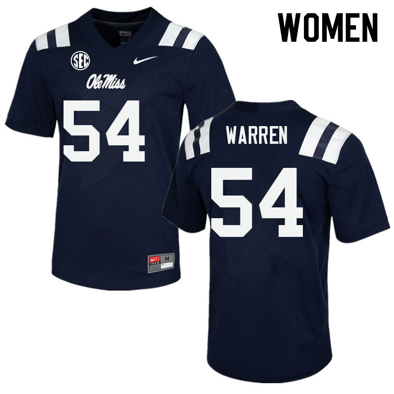 Women #54 Zaid Warren Ole Miss Rebels College Football Jerseys Sale-Navy